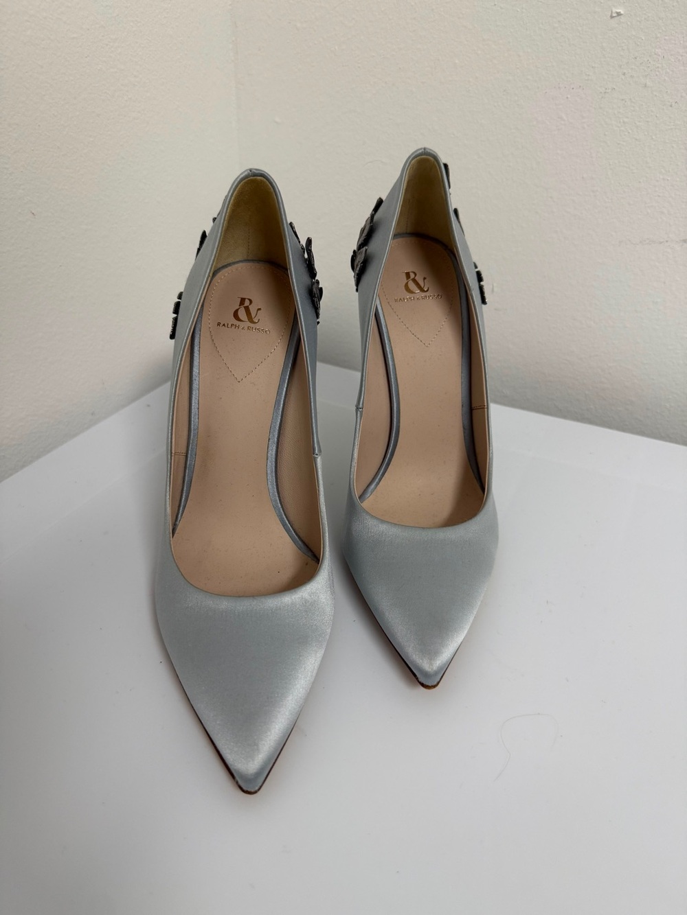 Ralph & Russo light blue Pointed-Toe Satin Pumps